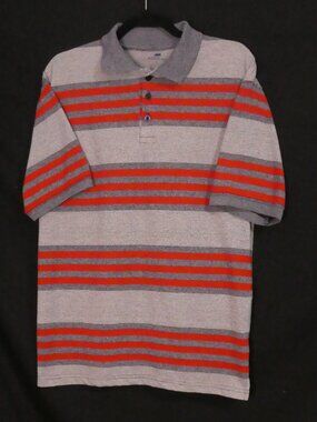 RED RHINO Men's Striped Polo Shirt Grey and Orange Short Sleeve - Size Large
